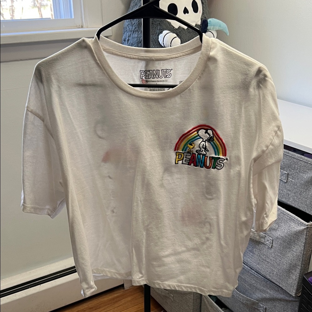 NWOT Peanuts Cropped Tee with Rainbow Snoopy Embroidery